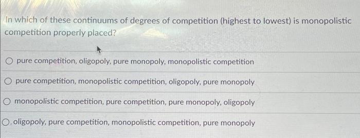 In which of these continuums of degrees of competition